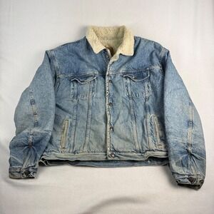 Vintage Gap Denim Sherpa Lined Trucker Jacket Blue Stonewash 1993 Mens XL
